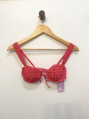 NWT Red Gingham Bikini Top Underwire Tie Front XXS Americana Picnic